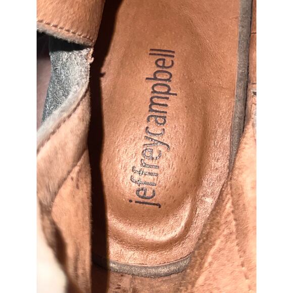 Jeffrey Campbell Oath Suede Peep-Toe Block Heel Ankle Booties Taupe Women's 9M - Picture 8 of 11